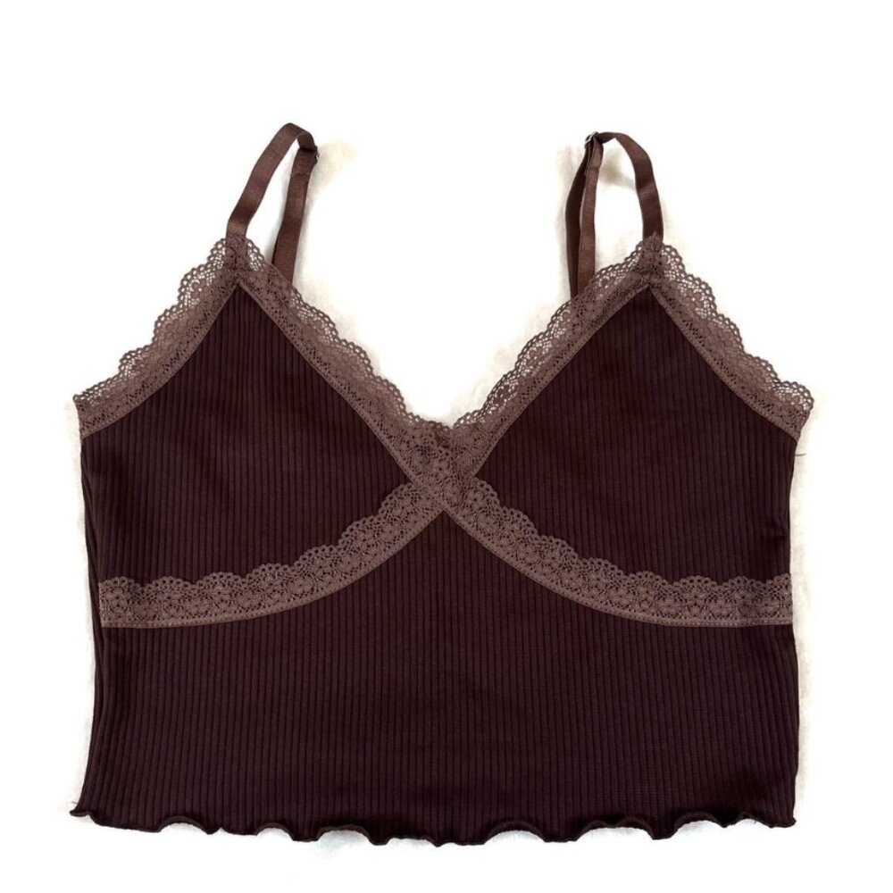 H&M brown cropped lace tank top size large